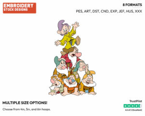 Seven Dwarfs Pyramid - Disney's Snow White and the Seven Dwarfs - Embroidery Design in 3 sizes & 8 formats