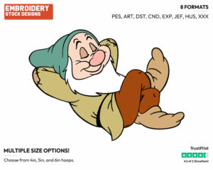 Sleepy Sleeping - Disney's Snow White and the Seven Dwarfs - Embroidery Design in 3 sizes & 8 formats