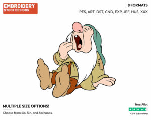 Sleepy Yawning - Disney's Snow White and the Seven Dwarfs - Embroidery Design in 3 sizes & 8 formats