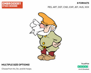 Sneezy Blowing Nose - Disney's Snow White and the Seven Dwarfs - Embroidery Design in 3 sizes & 8 formats