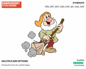 Sneezy Sweeping - Disney's Snow White and the Seven Dwarfs - Embroidery Design in 3 sizes & 8 formats