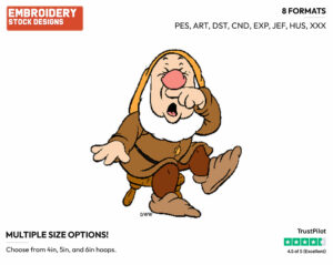 Sneezy Sitting On Stool - Disney's Snow White and the Seven Dwarfs - Embroidery Design in 3 sizes & 8 formats