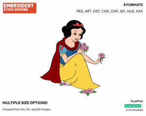 Snow White Picking Flowers - Disney's Snow White and the Seven Dwarfs - Embroidery Design in 3 sizes & 8 formats