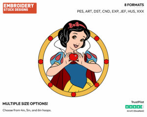 Snow White With An Apple - Disney's Snow White and the Seven Dwarfs - Embroidery Design in 3 sizes & 8 formats