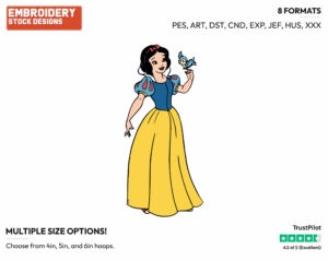 Snow White With A Bird On Her Finger - Disney's Snow White and the Seven Dwarfs - Embroidery Design in 3 sizes & 8 formats