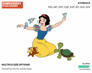 Snow White With Forest Animals - Disney's Snow White and the Seven Dwarfs - Embroidery Design in 3 sizes & 8 formats