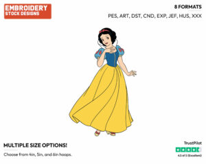 Snow White - Disney's Snow White and the Seven Dwarfs - Embroidery Design in 3 sizes & 8 formats