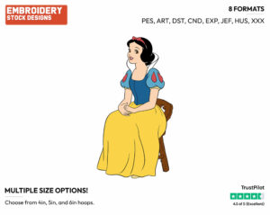 Snow White Sitting Down - Disney's Snow White and the Seven Dwarfs - Embroidery Design in 3 sizes & 8 formats