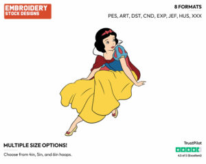 Snow White - Disney's Snow White and the Seven Dwarfs - Embroidery Design in 3 sizes & 8 formats