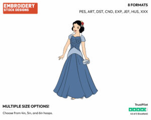 Snow White In Blue Dress - Disney's Snow White and the Seven Dwarfs - Embroidery Design in 3 sizes & 8 formats