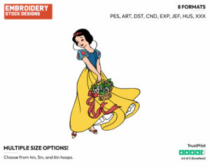 Snow White Carrying Basket Of Flowers - Disney's Snow White and the Seven Dwarfs - Embroidery Design in 3 sizes & 8 formats