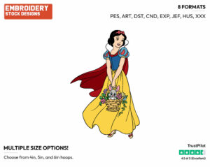 Snow White Carrying Basket Of Flowers - Disney's Snow White and the Seven Dwarfs - Embroidery Design in 3 sizes & 8 formats