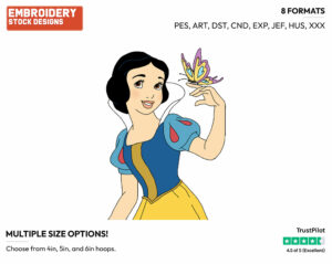 Snow White, Butterfly - Disney's Snow White and the Seven Dwarfs - Embroidery Design in 3 sizes & 8 formats