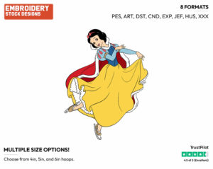 Snow White Skating - Disney's Snow White and the Seven Dwarfs - Embroidery Design in 3 sizes & 8 formats