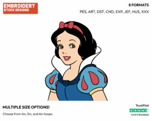 Snow White's Face - Disney's Snow White and the Seven Dwarfs - Embroidery Design in 3 sizes & 8 formats