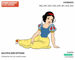 Relaxed Snow White - Disney's Snow White and the Seven Dwarfs - Embroidery Design in 3 sizes & 8 formats