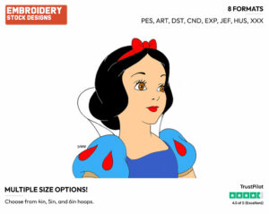 Snow White - Disney's Snow White and the Seven Dwarfs - Embroidery Design in 3 sizes & 8 formats