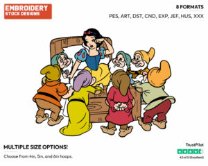Snow White Crying In Bed With The Dwarfs Around Her - Disney's Snow White and the Seven Dwarfs - Embroidery Design in 3 sizes & 8 formats