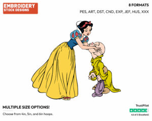 Snow White Kissing Dopey - Disney's Snow White and the Seven Dwarfs - Embroidery Design in 3 sizes & 8 formats
