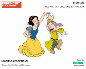 Snow White Dancing With Dopey - Disney's Snow White and the Seven Dwarfs - Embroidery Design in 3 sizes & 8 formats