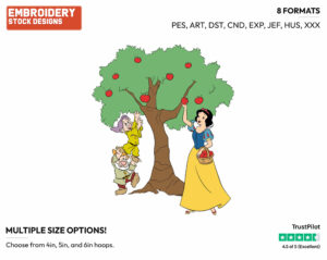 Snow White, Sneezy, Dopey Picking Apples - Disney's Snow White and the Seven Dwarfs - Embroidery Design in 3 sizes & 8 formats