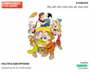Snow White, Prince, Seven Dwarves - Disney's Snow White and the Seven Dwarfs - Embroidery Design in 3 sizes & 8 formats