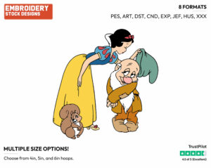 Snow White Kissing Bashful - Disney's Snow White and the Seven Dwarfs - Embroidery Design in 3 sizes & 8 formats