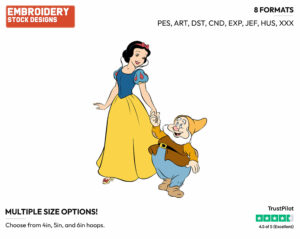 Snow White, Happy Walking Hand In Hand - Disney's Snow White and the Seven Dwarfs - Embroidery Design in 3 sizes & 8 formats