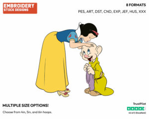 Snow White Kissing Dopey - Disney's Snow White and the Seven Dwarfs - Embroidery Design in 3 sizes & 8 formats