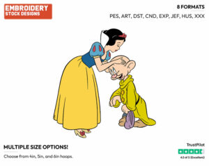 Snow White Kissing Dopey - Disney's Snow White and the Seven Dwarfs - Embroidery Design in 3 sizes & 8 formats