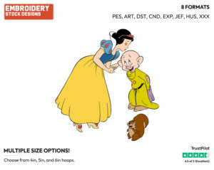 Snow White Kissing Dopey On The Forehead - Disney's Snow White and the Seven Dwarfs - Embroidery Design in 3 sizes & 8 formats