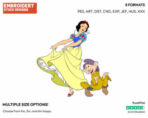 Snow White, Dopey Dancing - Disney's Snow White and the Seven Dwarfs - Embroidery Design in 3 sizes & 8 formats