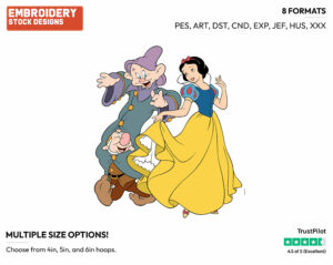 Snow White Dancing With Dopey, Sneezy In Disguise - Disney's Snow White and the Seven Dwarfs - Embroidery Design in 3 sizes & 8 formats