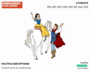 Snow White, Prince, Horse - Disney's Snow White and the Seven Dwarfs - Embroidery Design in 3 sizes & 8 formats