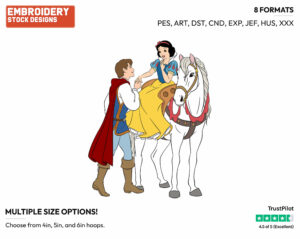 Snow White, Prince, Horse - Disney's Snow White and the Seven Dwarfs - Embroidery Design in 3 sizes & 8 formats