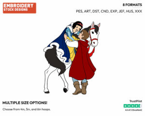 Prince Helping Snow White Off Horse - Disney's Snow White and the Seven Dwarfs - Embroidery Design in 3 sizes & 8 formats
