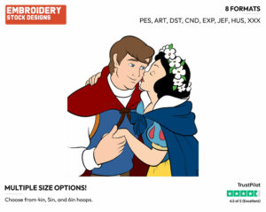 Snow White Kissing Prince's Cheek - Disney's Snow White and the Seven Dwarfs - Embroidery Design in 3 sizes & 8 formats