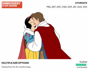 Snow White, Prince Kissing - Disney's Snow White and the Seven Dwarfs - Embroidery Design in 3 sizes & 8 formats