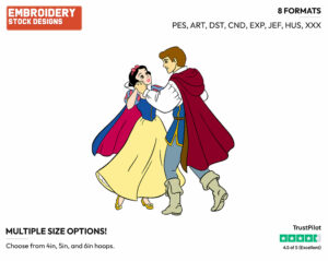 Snow White, Prince Dancing - Disney's Snow White and the Seven Dwarfs - Embroidery Design in 3 sizes & 8 formats