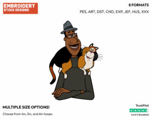 Joe With Mr. Mittens - Disney's Soul - Embroidery Design in 3 sizes & 8 formats