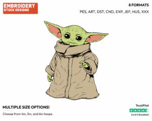 Baby Yoda Grogu - Disney's Star Wars - Embroidery Design in 3 sizes & 8 formats