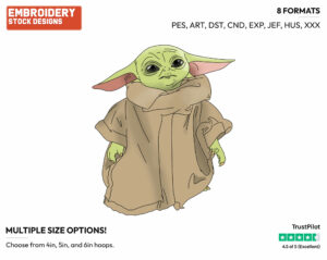 Baby Yoda Grogu - Disney's Star Wars - Embroidery Design in 3 sizes & 8 formats