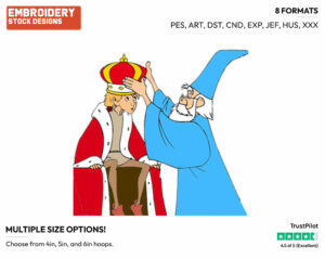 Merlin Putting Crown On Arthur's Head - Disney's The Sword in the Stone - Embroidery Design in 3 sizes & 8 formats