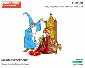 Merlin, Archimedes, King Arthur - Disney's The Sword in the Stone - Embroidery Design in 3 sizes & 8 formats