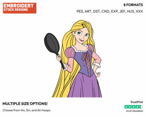 Rapunzel With Her Frying Pan - Disney's Tangled - Embroidery Design in 3 sizes & 8 formats