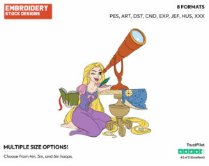 Rapunzel Looking Through Telescope - Disney's Tangled - Embroidery Design in 3 sizes & 8 formats