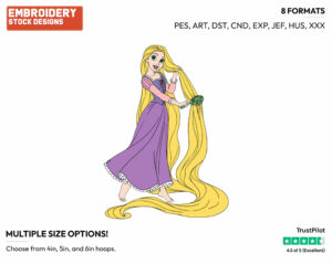 Rapunzel Brushing Hair - Disney's Tangled - Embroidery Design in 3 sizes & 8 formats