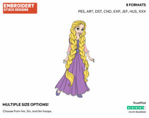Rapunzel Wearing Braids - Disney's Tangled - Embroidery Design in 3 sizes & 8 formats
