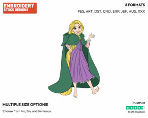 Rapunzel Wearing Cloak - Disney's Tangled - Embroidery Design in 3 sizes & 8 formats