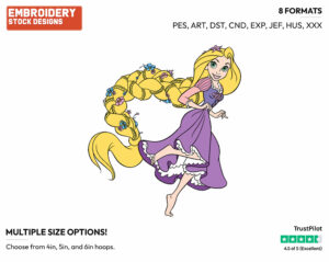 Rapunzel - Disney's Tangled - Embroidery Design in 3 sizes & 8 formats